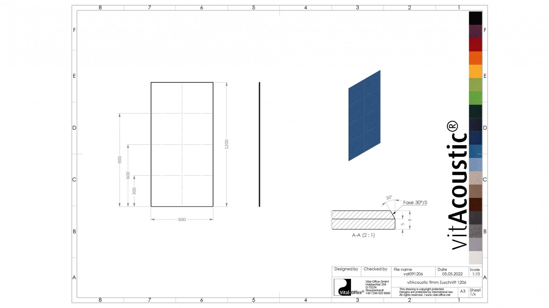 1x 1200x600mm