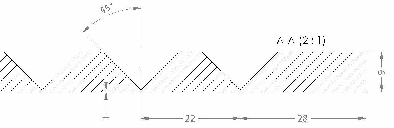 V-Cut für flexible Matten 45 Grad-22mm