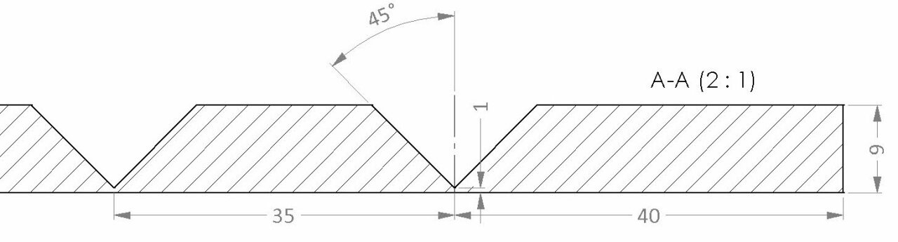 V-Cut für flexible Matten 45 Grad-35mm